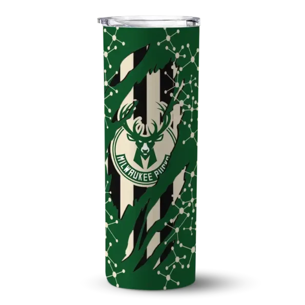 customized milwaukee bucks star pop green black skinny tumbler best selling 1.webp