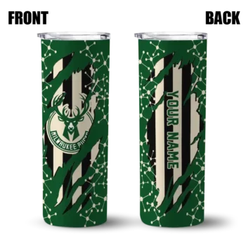 customized milwaukee bucks star pop green black skinny tumbler fashion forward.webp