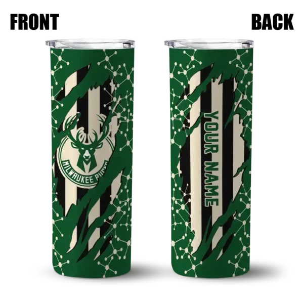 customized milwaukee bucks star pop green black skinny tumbler fashion forward.webp