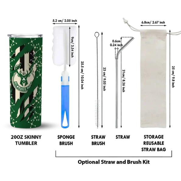 customized milwaukee bucks star pop green black skinny tumbler new arrival.webp