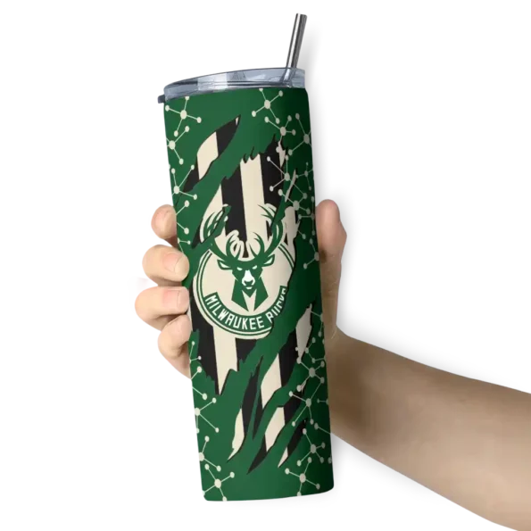 customized milwaukee bucks star pop green black skinny tumbler premium grade.webp