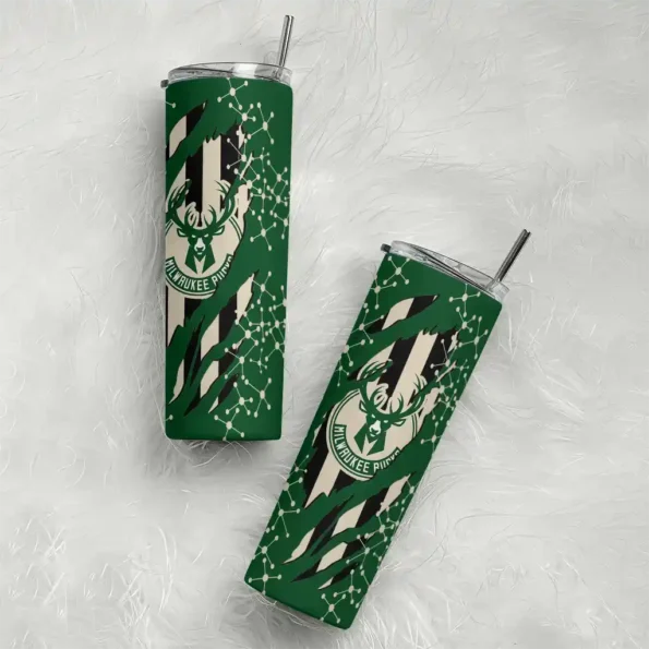 customized milwaukee bucks star pop green black skinny tumbler top rated.webp