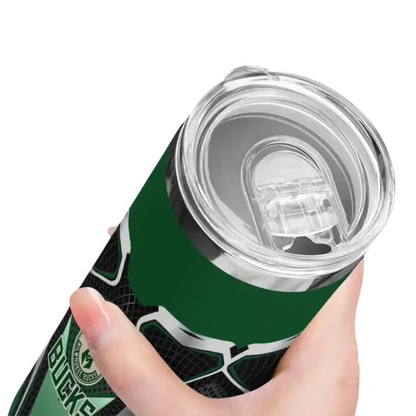 customized milwaukee bucks superman emblem green black skinny tumbler high quality.webp
