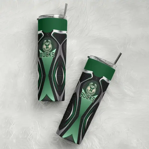 customized milwaukee bucks superman emblem green black skinny tumbler top rated.webp