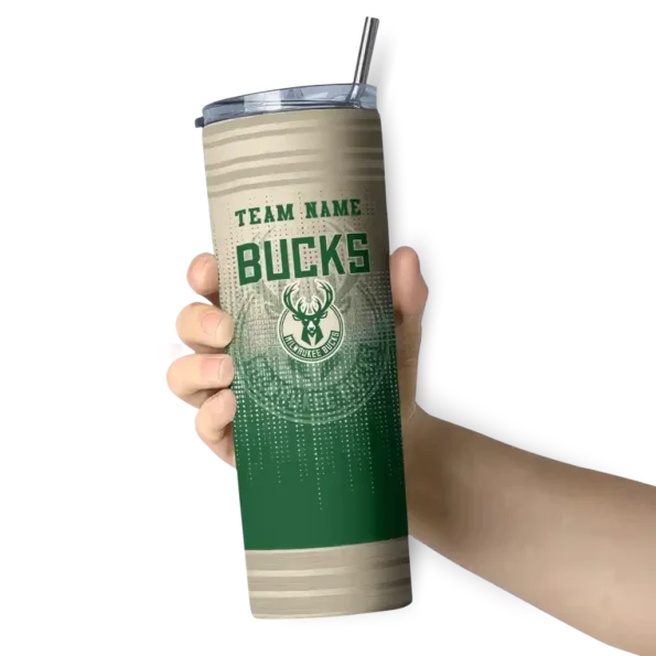customized milwaukee bucks swirl texture green skinny tumbler premium grade.webp