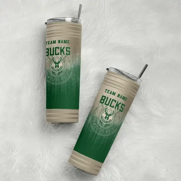 customized milwaukee bucks swirl texture green skinny tumbler top rated.webp