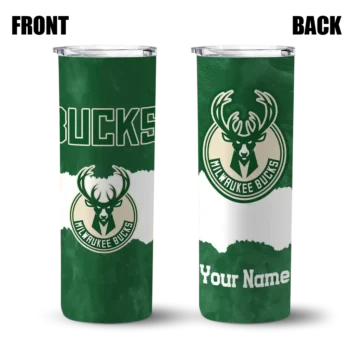 customized milwaukee bucks torn band green white skinny tumbler fashion forward.webp