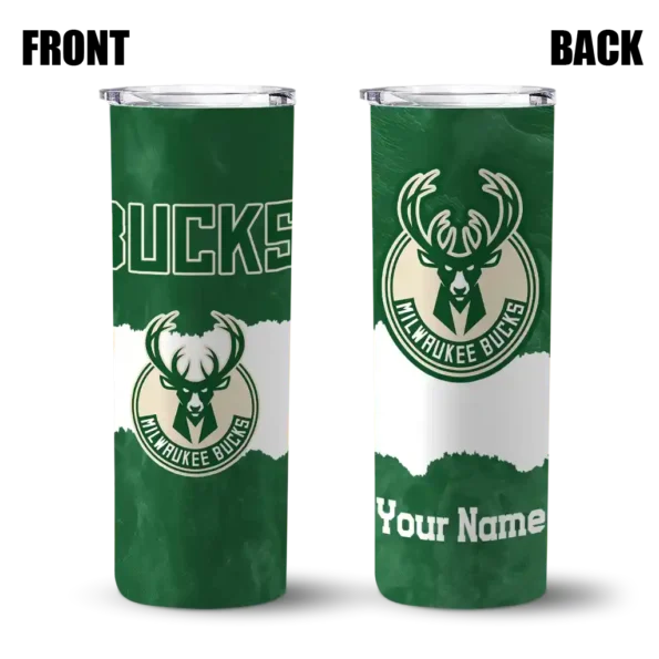 customized milwaukee bucks torn band green white skinny tumbler fashion forward.webp