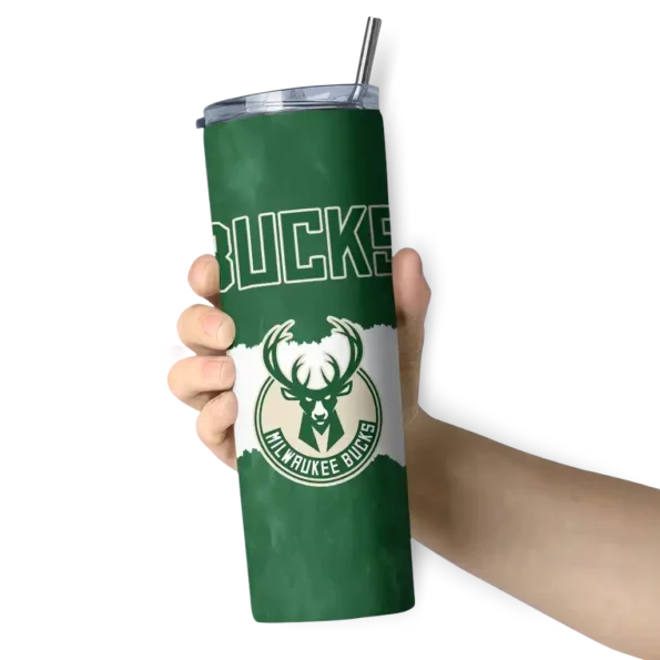 customized milwaukee bucks torn band green white skinny tumbler premium grade.webp