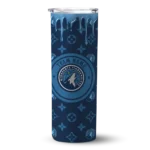 customized minnesota timberwolves camo streak midnight blue skinny tumbler best selling.webp