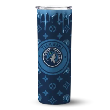 customized minnesota timberwolves camo streak midnight blue skinny tumbler best selling.webp