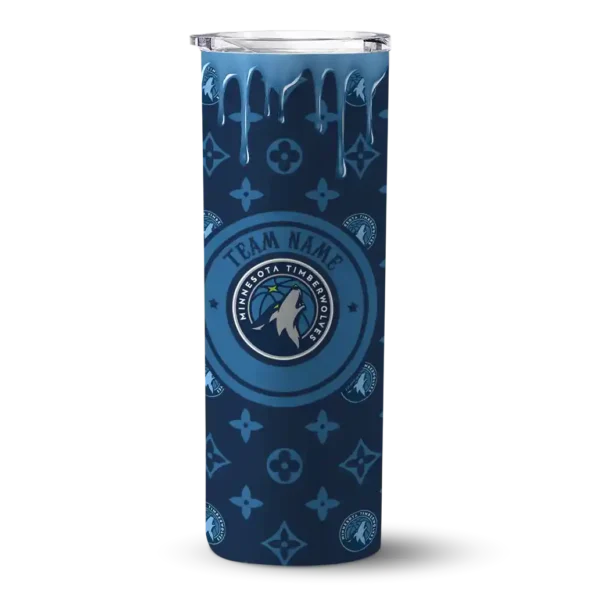 customized minnesota timberwolves camo streak midnight blue skinny tumbler best selling.webp