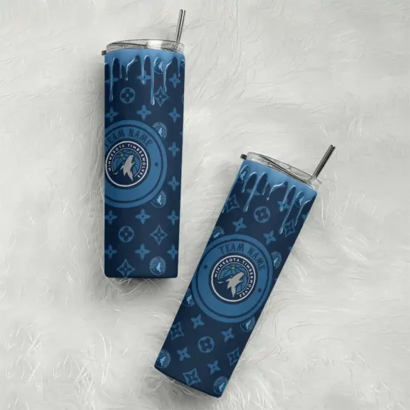 customized minnesota timberwolves camo streak midnight blue skinny tumbler top rated.webp