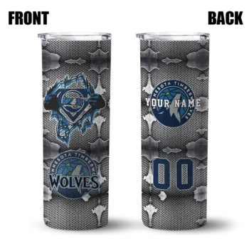 customized minnesota timberwolves chevron v midnight blue gray skinny tumbler fashion forward.webp