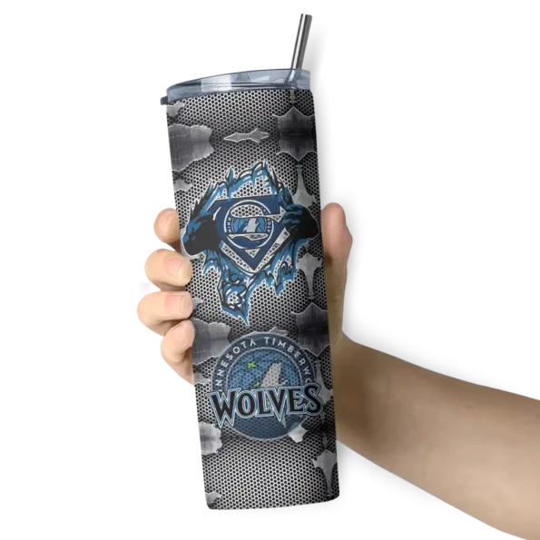 customized minnesota timberwolves chevron v midnight blue gray skinny tumbler premium grade.webp