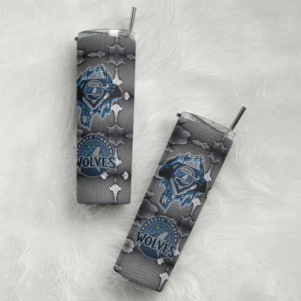 customized minnesota timberwolves chevron v midnight blue gray skinny tumbler top rated.webp