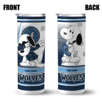 customized minnesota timberwolves snoopy dog midnight blue white skinny tumbler fashion forward.webp