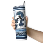 customized minnesota timberwolves snoopy dog midnight blue white skinny tumbler best selling 1.webp