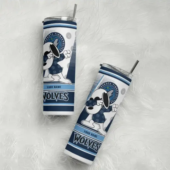 customized minnesota timberwolves snoopy dog midnight blue white skinny tumbler top rated.webp