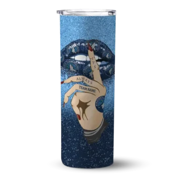 customized minnesota timberwolves sparkle lips midnight blue skinny tumbler best selling.webp