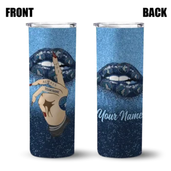 customized minnesota timberwolves sparkle lips midnight blue skinny tumbler fashion forward.webp