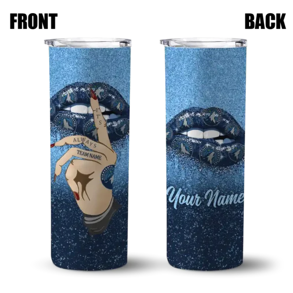 customized minnesota timberwolves sparkle lips midnight blue skinny tumbler fashion forward.webp