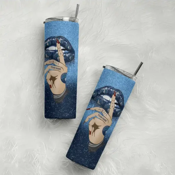 customized minnesota timberwolves sparkle lips midnight blue skinny tumbler top rated.webp