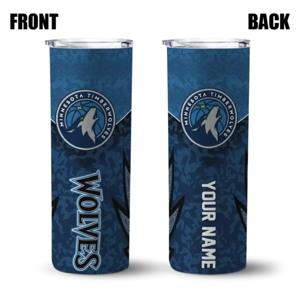 customized minnesota timberwolves spiral burst print midnight blue skinny tumbler fashion forward.webp
