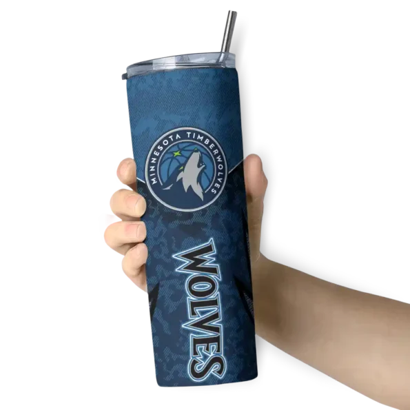 customized minnesota timberwolves spiral burst print midnight blue skinny tumbler premium grade.webp