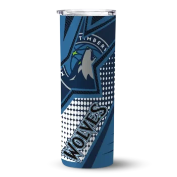 customized minnesota timberwolves web stripes midnight blue white skinny tumbler best selling.webp