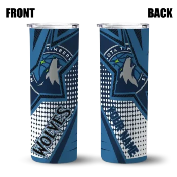 customized minnesota timberwolves web stripes midnight blue white skinny tumbler fashion forward.webp