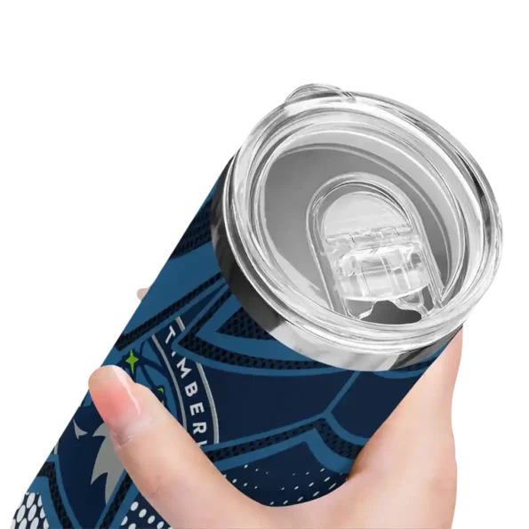 customized minnesota timberwolves web stripes midnight blue white skinny tumbler high quality.webp