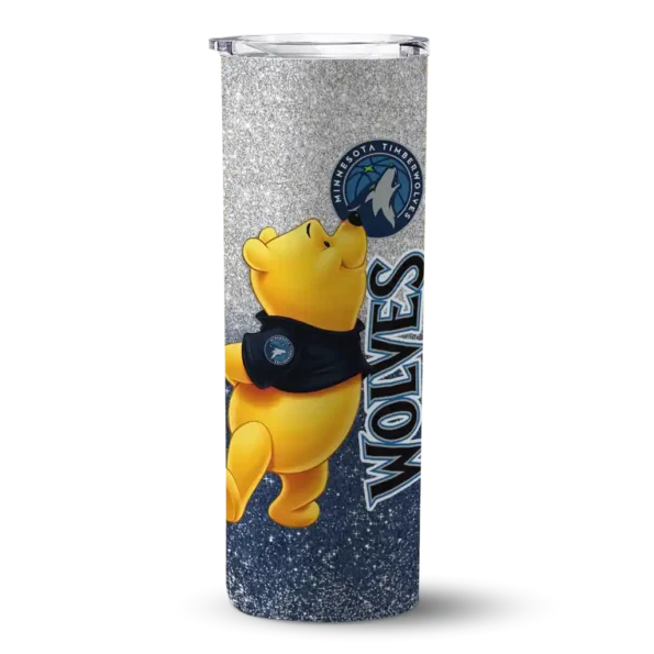 customized minnesota timberwolves winnie the pooh midnight blue gray skinny tumbler best selling.webp