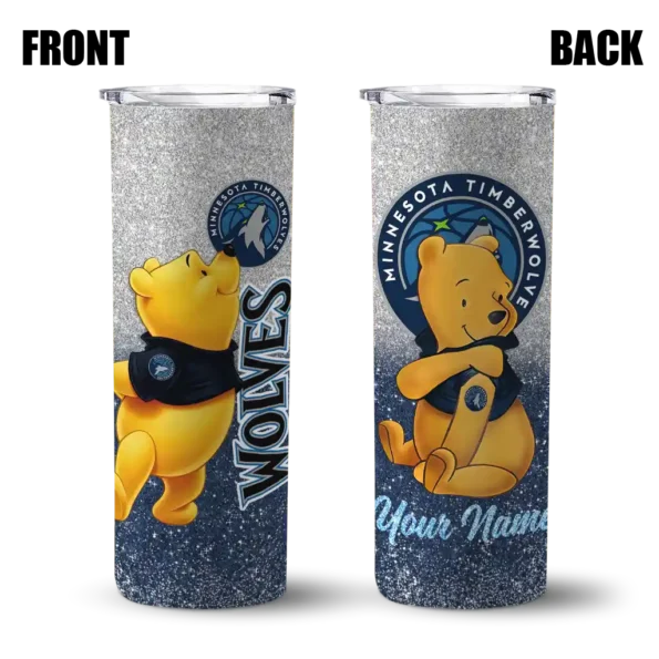 customized minnesota timberwolves winnie the pooh midnight blue gray skinny tumbler fashion forward.webp