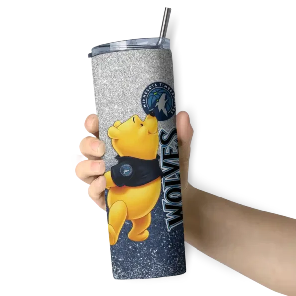 customized minnesota timberwolves winnie the pooh midnight blue gray skinny tumbler premium grade.webp