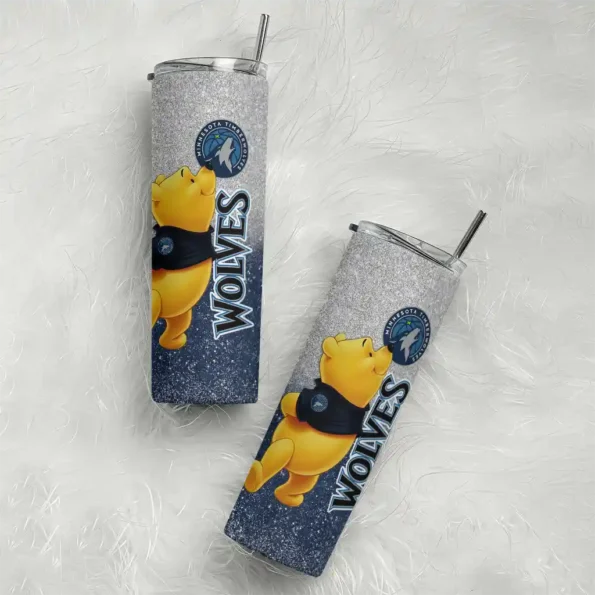 customized minnesota timberwolves winnie the pooh midnight blue gray skinny tumbler top rated.webp