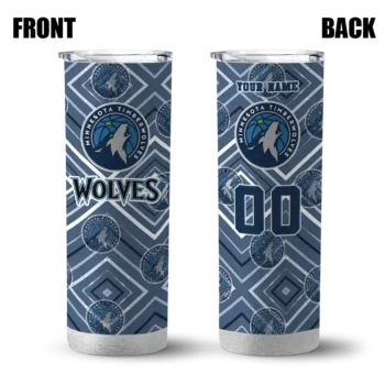 customized minnesota timberwolves zipper leopard midnight blue skinny tumbler fashion forward.webp