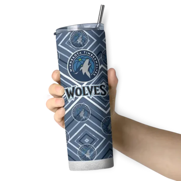 customized minnesota timberwolves zipper leopard midnight blue skinny tumbler premium grade.webp
