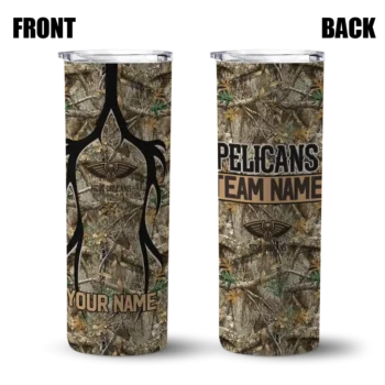 customized new orleans pelicans antler flow camo skinny tumbler fashion forward.webp