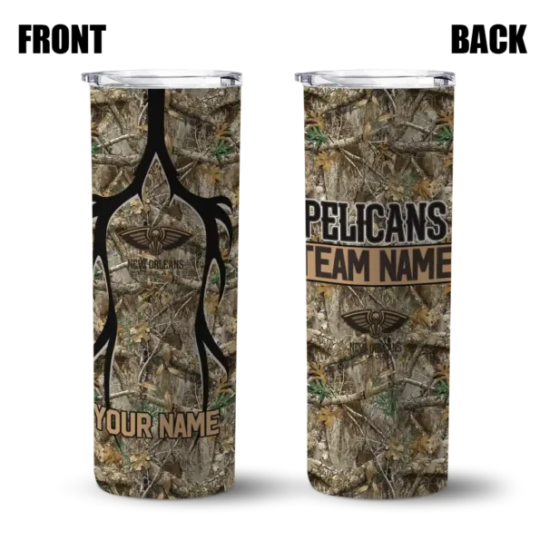 customized new orleans pelicans antler flow camo skinny tumbler fashion forward.webp