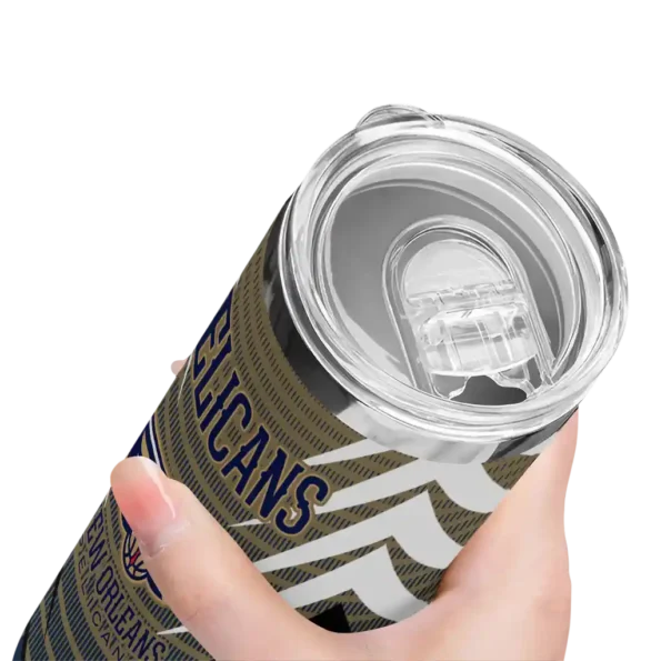 customized new orleans pelicans chevron stripes navy skinny tumbler high quality.webp