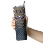 customized new orleans pelicans chevron stripes navy skinny tumbler best selling 1.webp