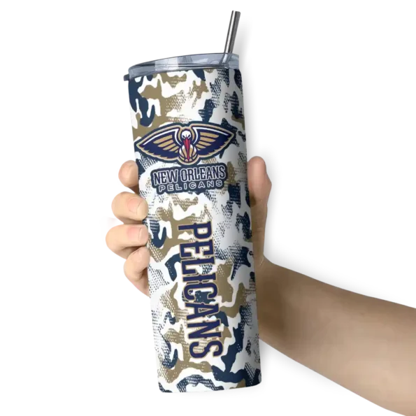 customized new orleans pelicans claw marks navy white skinny tumbler premium grade.webp