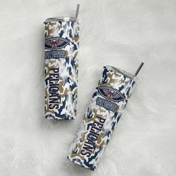 customized new orleans pelicans claw marks navy white skinny tumbler top rated.webp