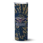 customized new orleans pelicans metallic grid navy skinny tumbler best selling 1.webp