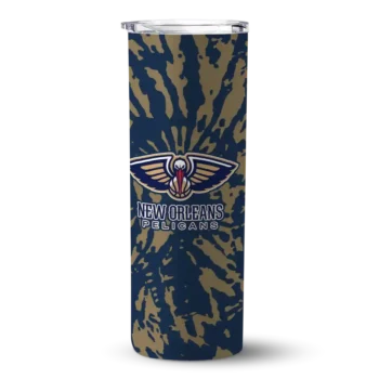 customized new orleans pelicans metallic grid navy skinny tumbler best selling 1.webp