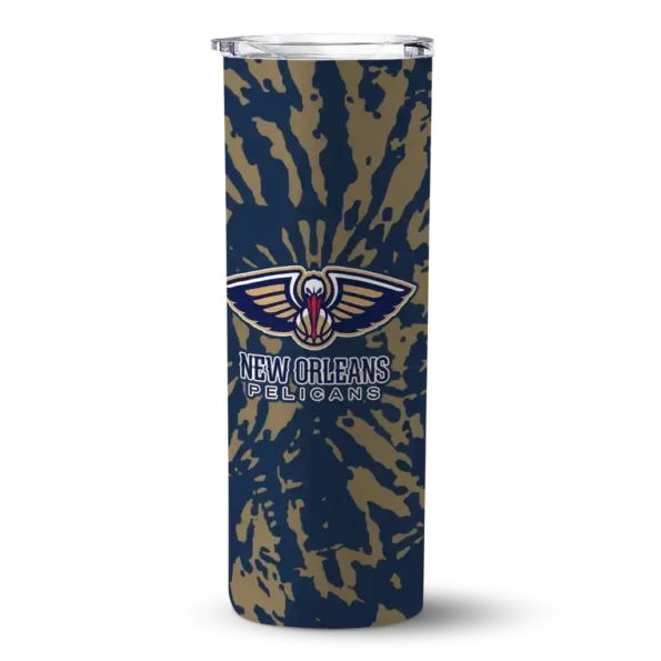 customized new orleans pelicans metallic grid navy skinny tumbler best selling 1.webp