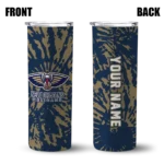 customized new orleans pelicans metallic grid navy skinny tumbler best selling 1.webp