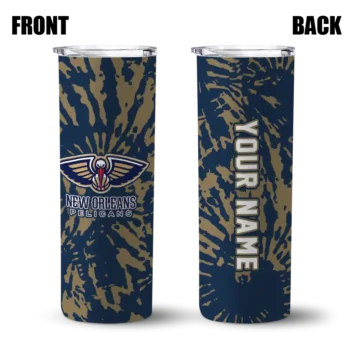 customized new orleans pelicans metallic grid navy skinny tumbler fashion forward.webp