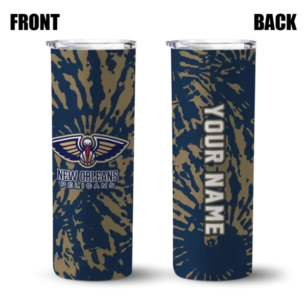 customized new orleans pelicans metallic grid navy skinny tumbler fashion forward.webp
